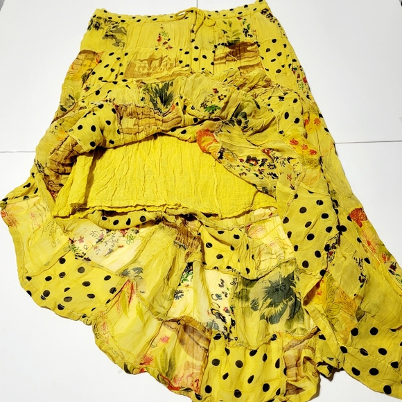 Boho Hippie Yellow Patchwork Embroidered Maxi Skirt (M) - Picture 3 of 6